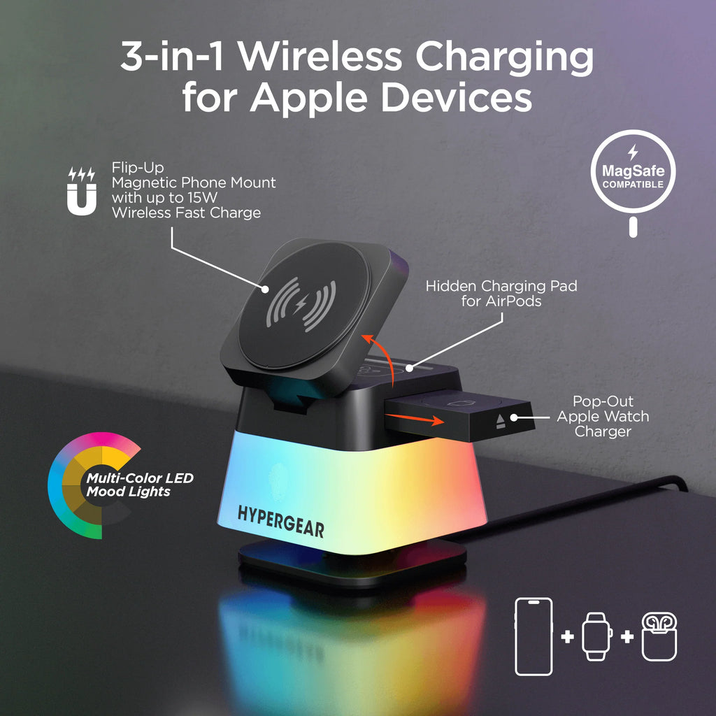Hypergear Powerfold Cube RGB 3-In-1 Wireless Charging Stand